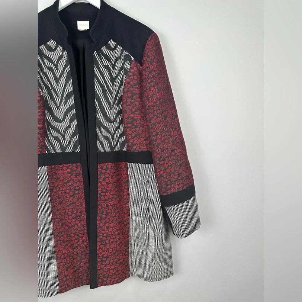 Chico’s Mixed-Media Duster Jacket Zebra Print Size XL or 16